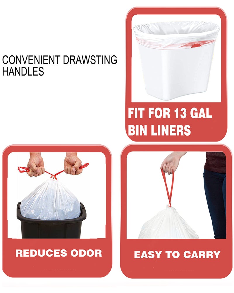 BEIDOU-PAC Trash Bags 13 Gallon Drawstring, 50 Count Garbage Bags, Tall Kitchen Trash Bags, Odorless & Extra Strength White Plastic Food Scrap Bag for Home Office Bathroom Kitchen Bins - Image 4